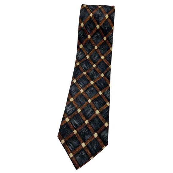 Ermenegildo Zegna Other - ERMENEGILDO ZEGNA Men's Silk Necktie LUXURY Gray Brown Geometric W:3.8" EUC